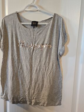 W5 Gray Tee with Metallic Champagne Script Size L